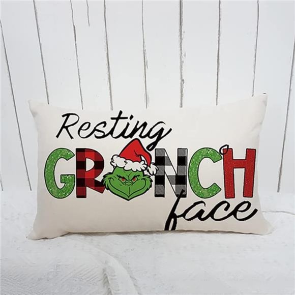Green Christmas Pillow Cover Decor Christmas Cushion Cover Linen 20 x 12 Inch - Picture 1 of 5